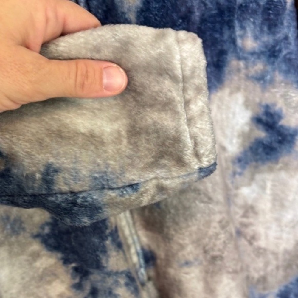 Natural Life Fleece Jumpsuit Blue Grey Womens M Tie Dye Zip Front Loungewear - Picture 6 of 8